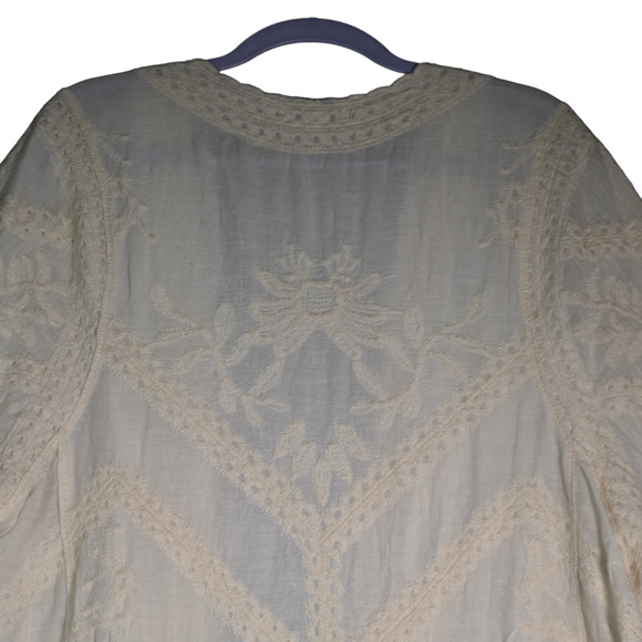 Woven Heart Sheer Cardigan Women S Ivory Gorgeous Embroidery Kimono Peasant Boho - Picture 9 of 16
